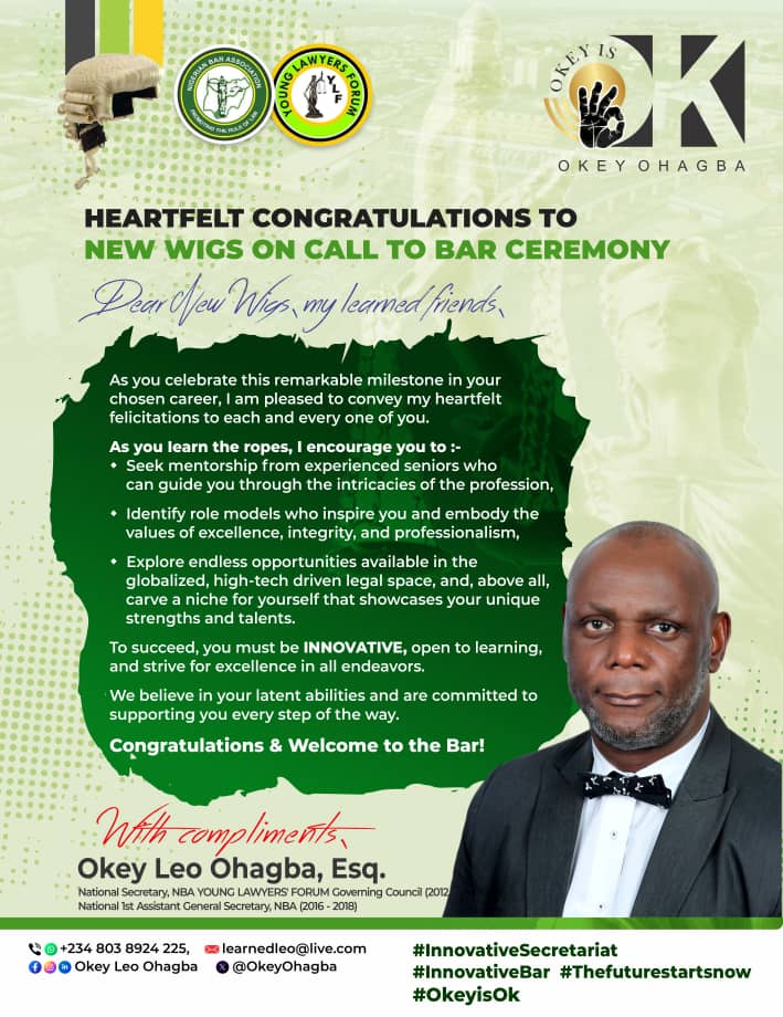 Okey Leo Ohagba, Esq. Welcomes New Wigs to the Bar, Inspiring Them to Excel in a Global Legal Landscape 2 1000893578
