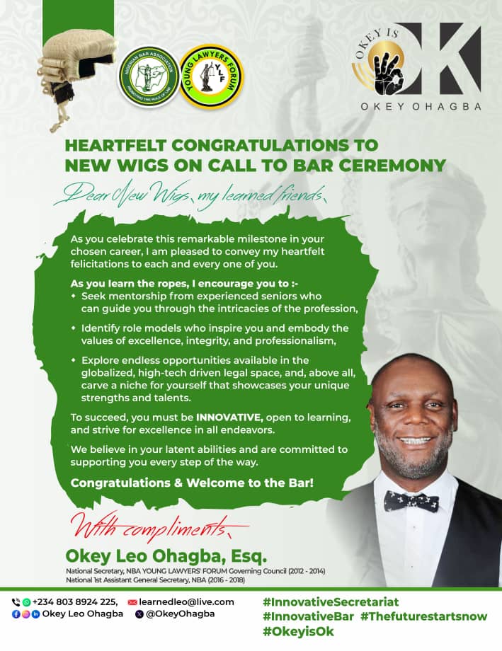 Okey Leo Ohagba, Esq. Welcomes New Wigs to the Bar, Inspiring Them to Excel in a Global Legal Landscape 1 1000893579