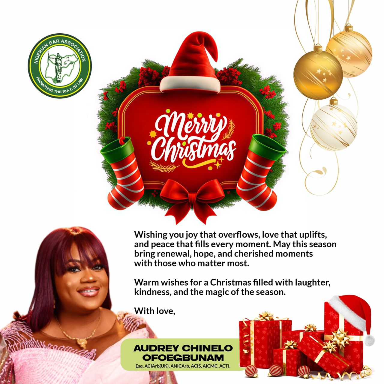 Audrey Chinelo Ofoegbunam, Esq., Shares Warm Christmas Wishes of Love, Hope, and Festive Cheer