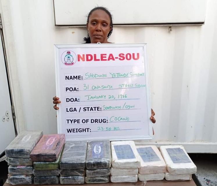 NDLEA busts Female drug Kingpin in Lagos with N5bn worth of Cocaine 1 Shodunke Yetunde Simbiat