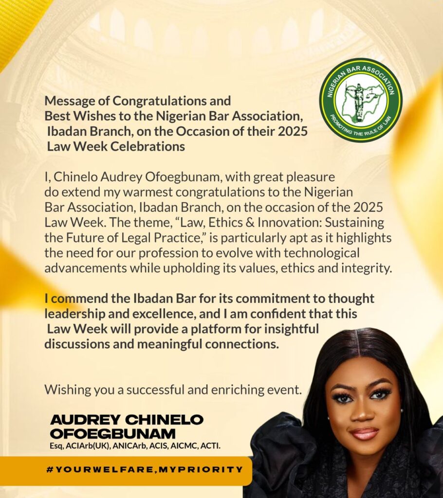 Audrey Chinelo Ofoegbunam, Esq., Congratulates NBA Ibadan Branch on Its 2025 Law Week Celebrations 1 WhatsApp Image 2025 12 15 at 18.18.41