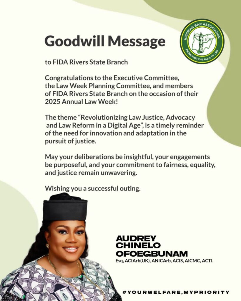 Revolutionizing Justice and Advocacy in a Digital Era: Audrey Chinelo Ofoegbunam, Esq., Extends Goodwill to FIDA Rivers State Branch on Its 2025 Annual Law Week 1 WhatsApp Image 2025 12 15 at 18.20.32