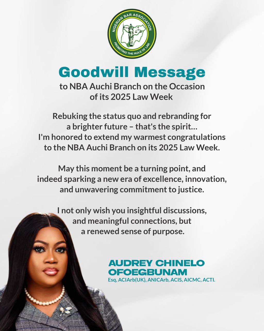 Audrey Chinelo Ofoegbunam, Esq., Extends Goodwill to NBA Auchi Branch on Its 2025 Law Week