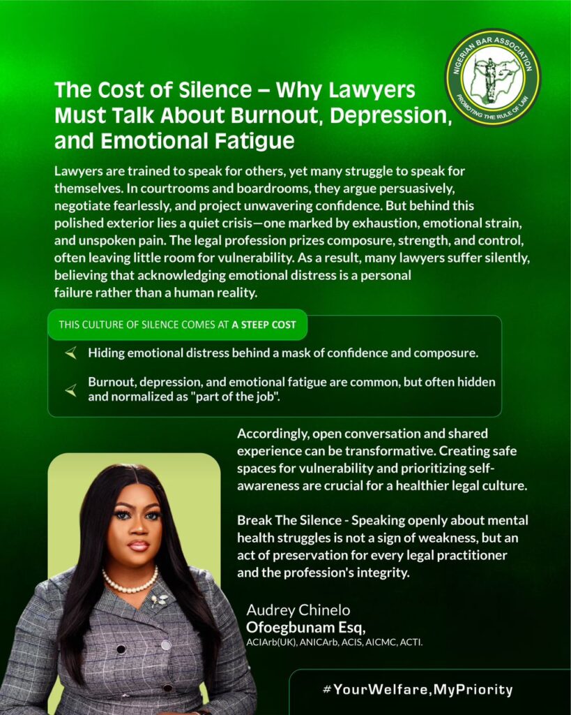 The Cost of Silence – Why Lawyers Must Talk About Burnout, Depression, and Emotional Fatigue - By Chinelo Audrey Ofoegbunam 1 WhatsApp Image 2026 01 07 at 1.18.38 PM
