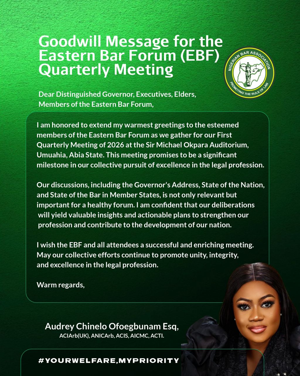 Audrey Chinelo Ofoegbunam, Esq., Extends Warm Goodwill to Eastern Bar Forum on Its 2026 First Quarterly Meeting
