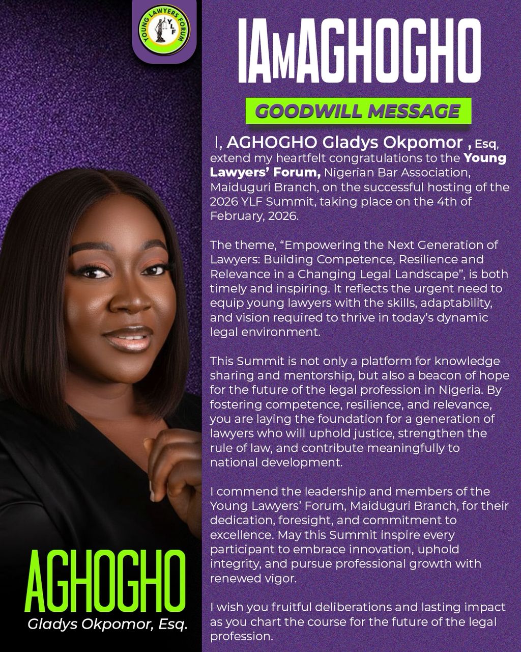 Aghogho Gladys Okpomor, Esq., Commends NBA–YLF Maiduguri Branch on the Successful Hosting of Its 2026 Summit Focused on Empowering the Next Generation of Lawyers