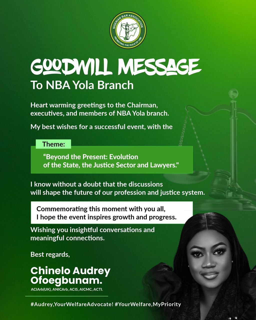 Audrey Chinelo Ofoegbunam, Esq., Extends Goodwill to the Nigerian Bar Association Yola Branch Ahead of Its Event on the Future of Justice and Legal Practice