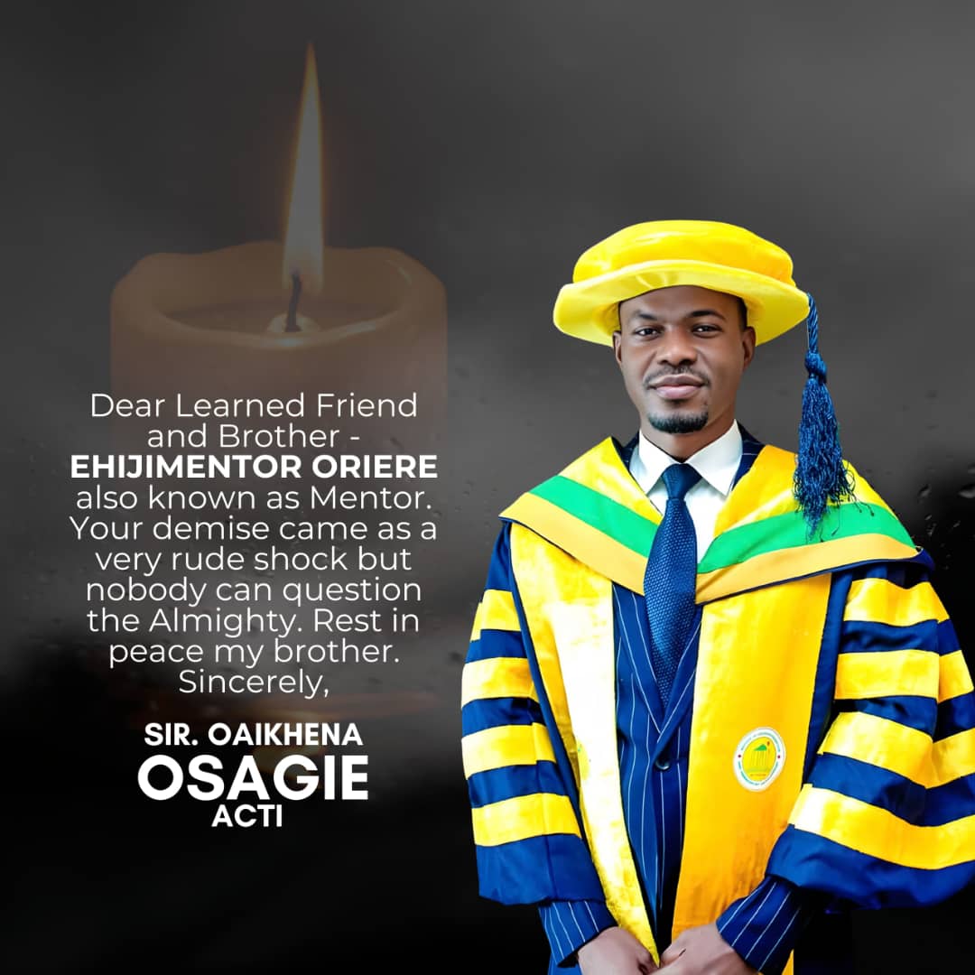 Oaikhena Osagie Mourns Ehijimentor Oriere, Esq., Extends Condolences to Family and Legal Community