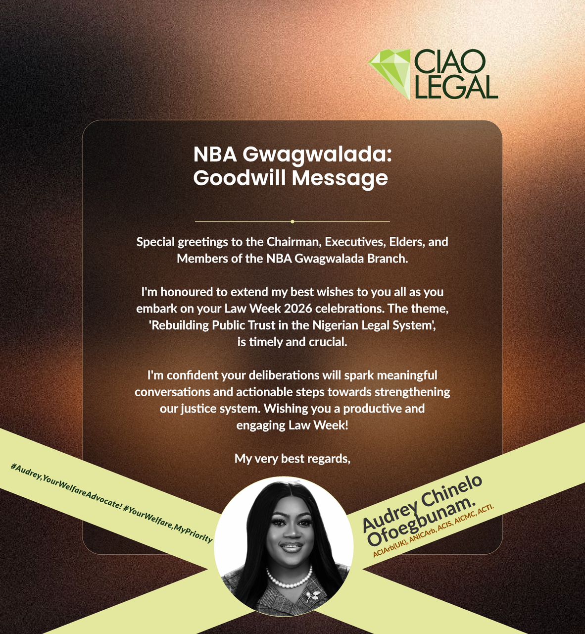 Audrey Chinelo Ofoegbunam Urges Rebuilding of Public Trust at NBA Gwagwalada Law Week 2026