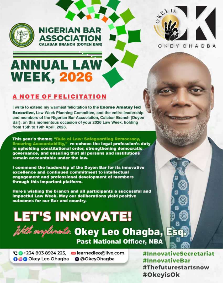 Okey Leo Ohagba Praises NBA Calabar’s Vision, Emphasizes Accountability and Constitutional Order