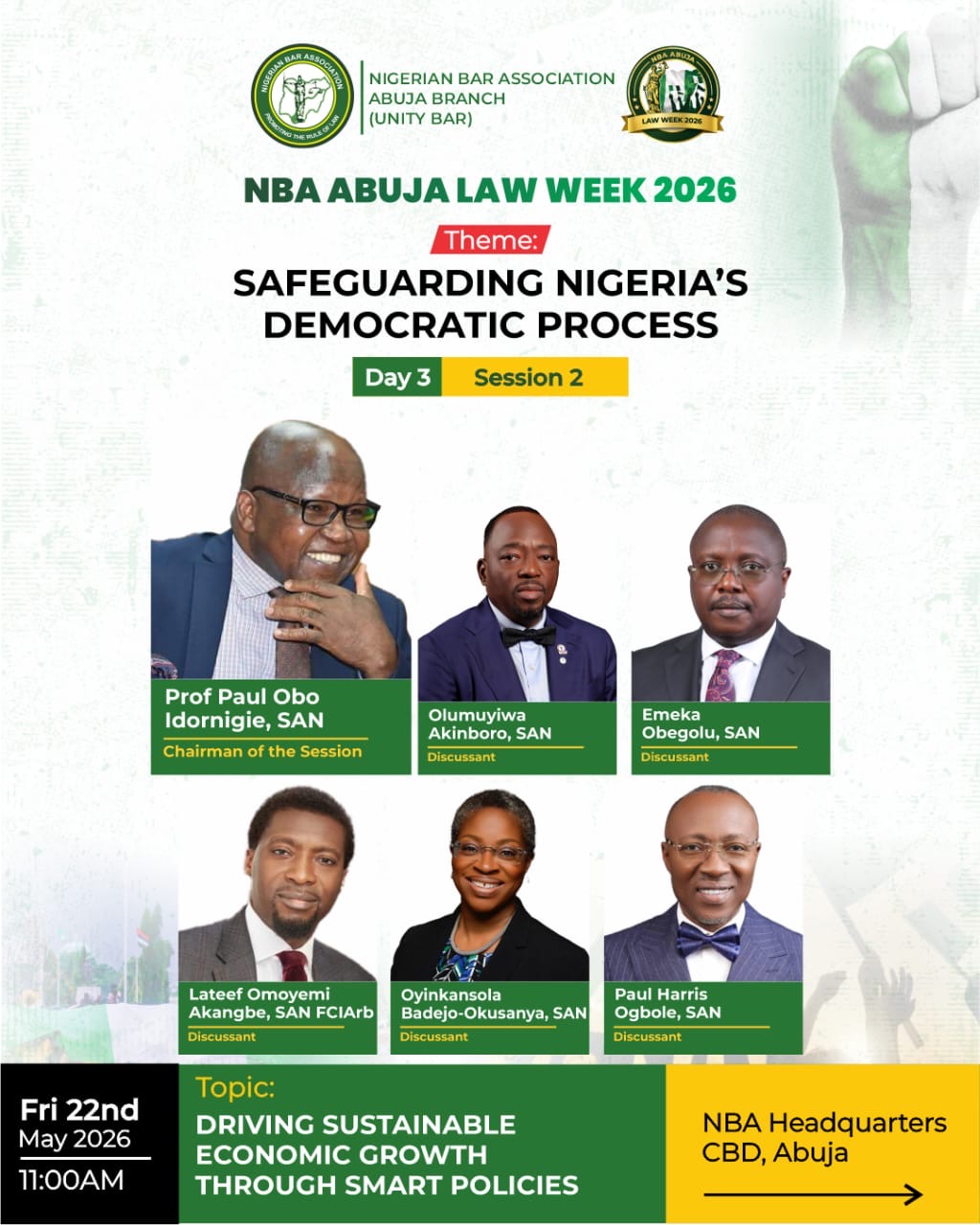 Abuja Law Week 2026: Aare Olumuyiwa Akinboro, SAN, Others to Discuss Policies for Nigeria’s Economic Growth on May 22