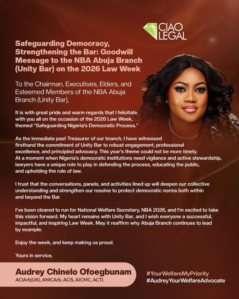 Audrey Chinelo Ofoegbunam Charges Lawyers to Defend Nigeria’s Democratic Process at Unity Bar Law Week 1 WhatsApp Image 2026 05 20 at 11.26.42 AM