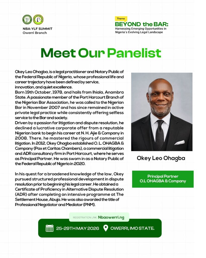 Okey Leo Ohagba to Speak at NBA Owerri YLF Summit on Emerging Opportunities in Legal Practice 1 WhatsApp Image 2026 05 28 at 4.30.39 PM
