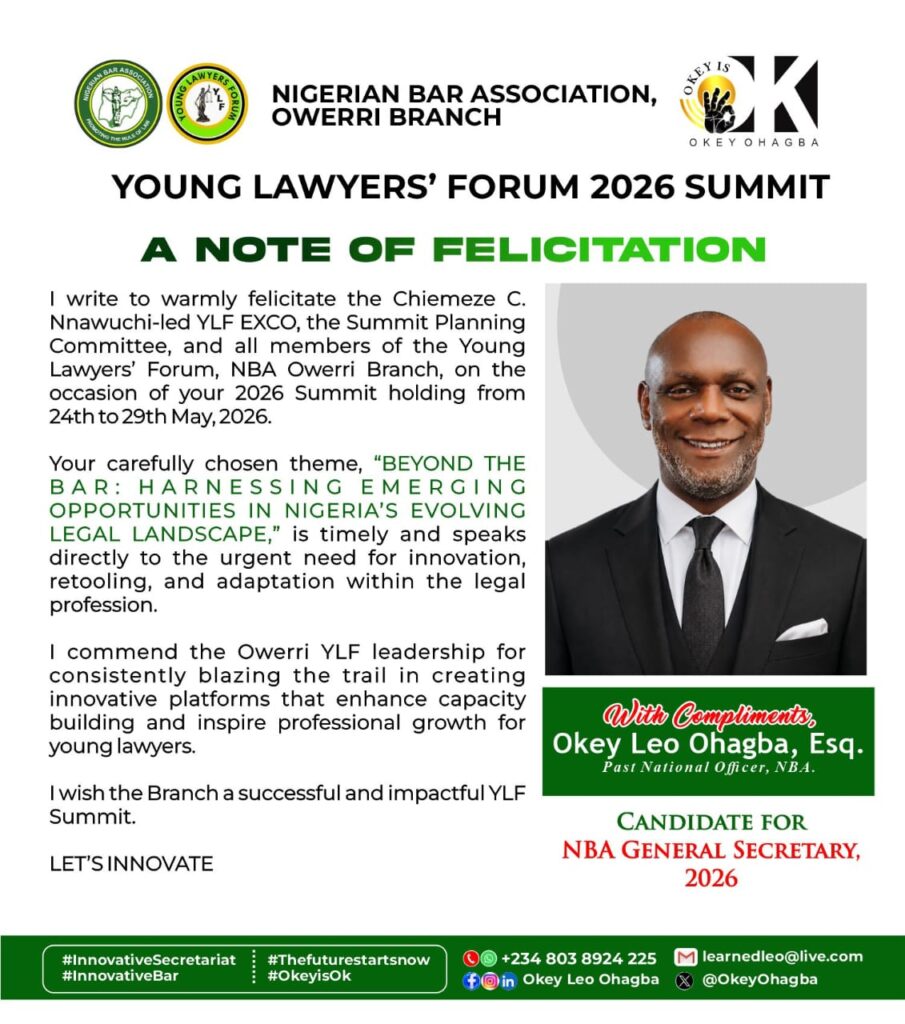 Okey Leo Ohagba Applauds NBA Owerri YLF Summit Theme on Navigating Nigeria’s Evolving Legal Landscape 1 WhatsApp Image 2026 05 28 at 4.30.40 PM