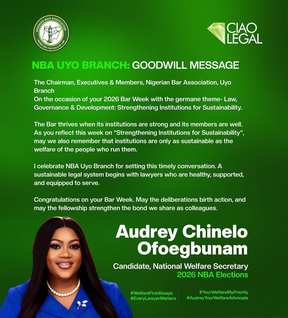 Audrey Chinelo Ofoegbunam Celebrates NBA Uyo Branch’s Focus on Governance, Development and Institutional Strengthening