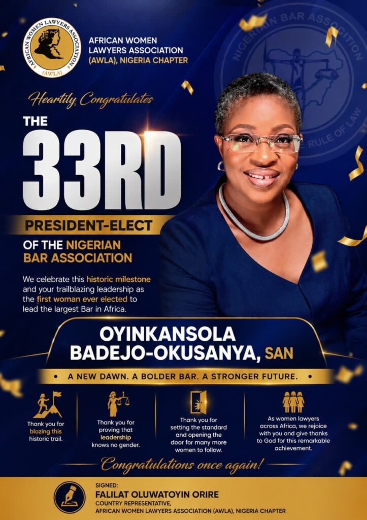 AWLA Congratulates Oyinkansola Badejo-Okusanya, SAN, on Historic Election as NBA’s First Female President 1 844f9513 9b13 42ac bec1 7f271be23fbc