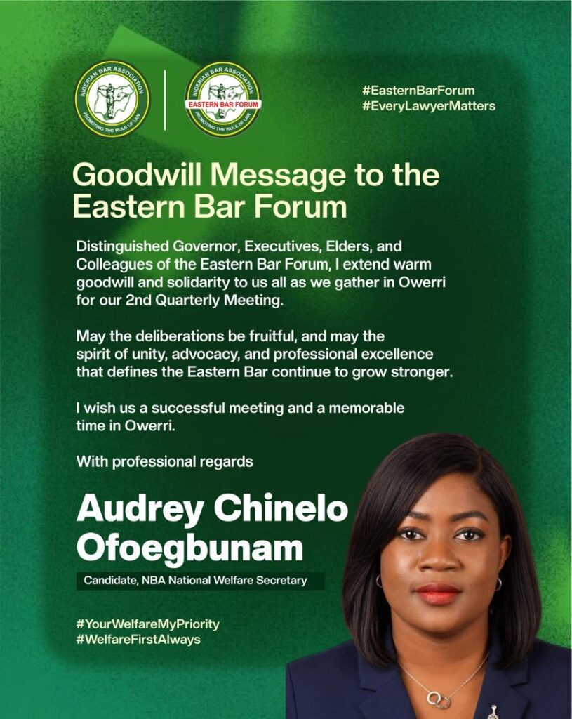 Audrey Chinelo Ofoegbunam Sends Goodwill Message to Eastern Bar Forum, Calls for Unity and Professional Excellence 1 8c39f868 02a3 4e4b 9c53 c69daa3b9535