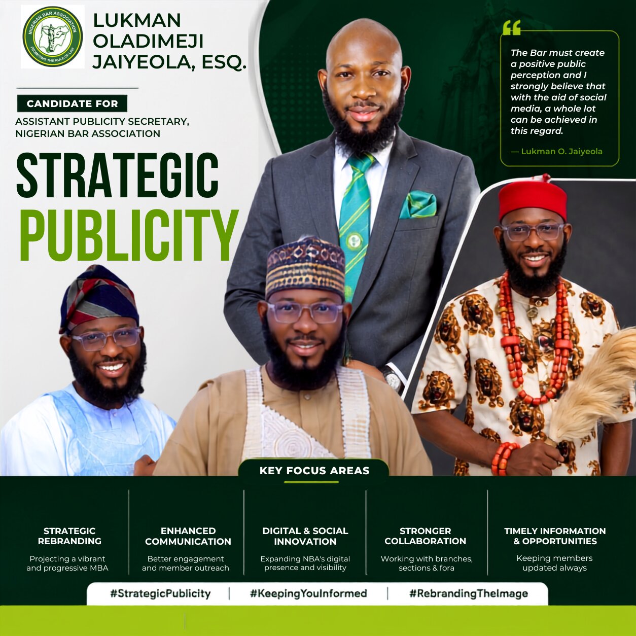 NBA Elections: Lukman Oladimeji Jaiyeola, Assistant Publicity Secretary Candidate, Unveils Strategic Publicity Agenda