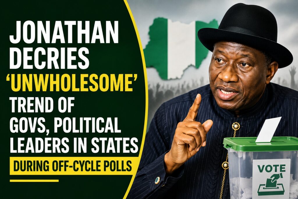 Jonathan Faults Governors, Political Leaders’ Presence at Off-Cycle Elections 1 jonathan off cycle polls legal nigeria