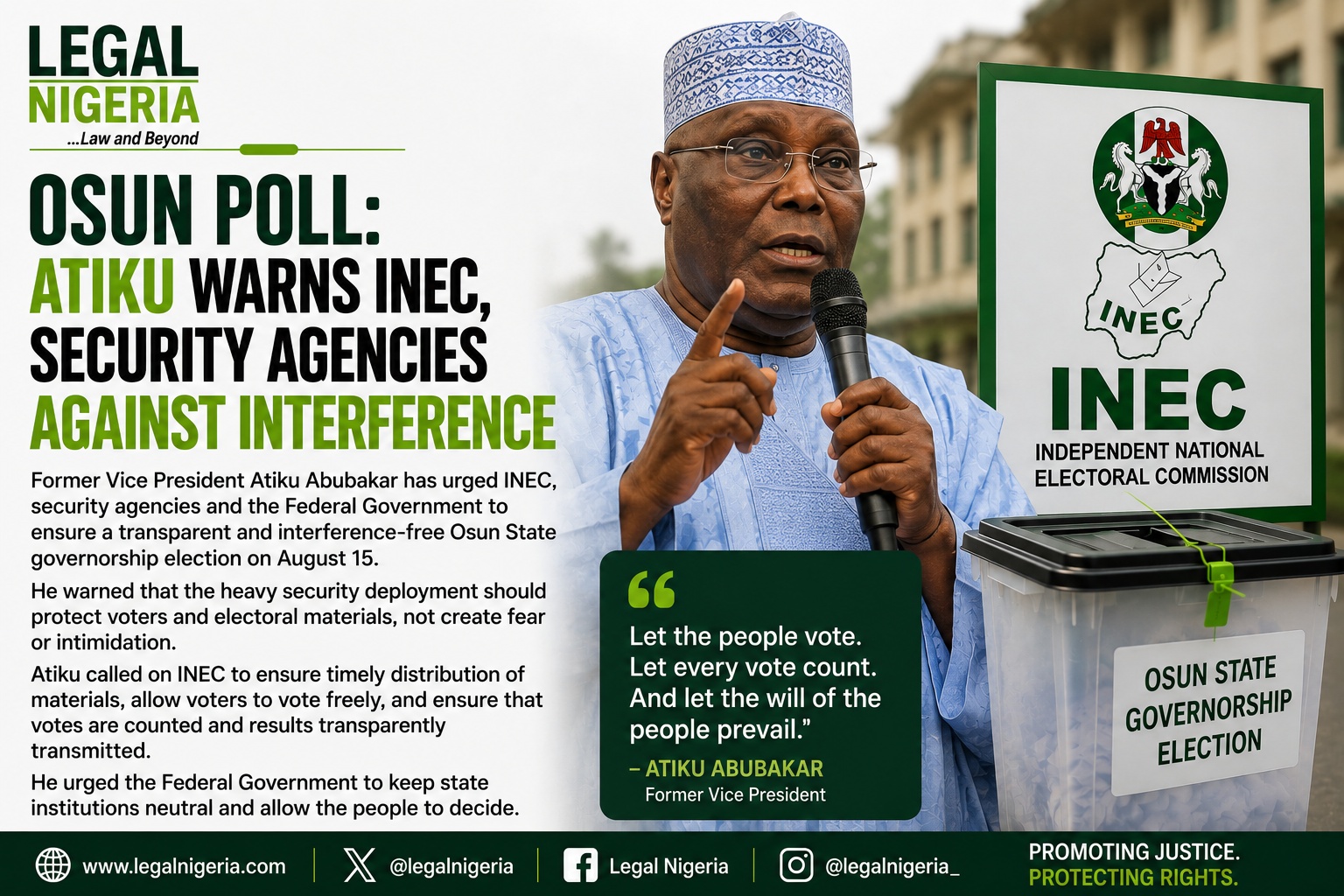 Osun Poll: Atiku Warns INEC, Security Agencies Against Interference