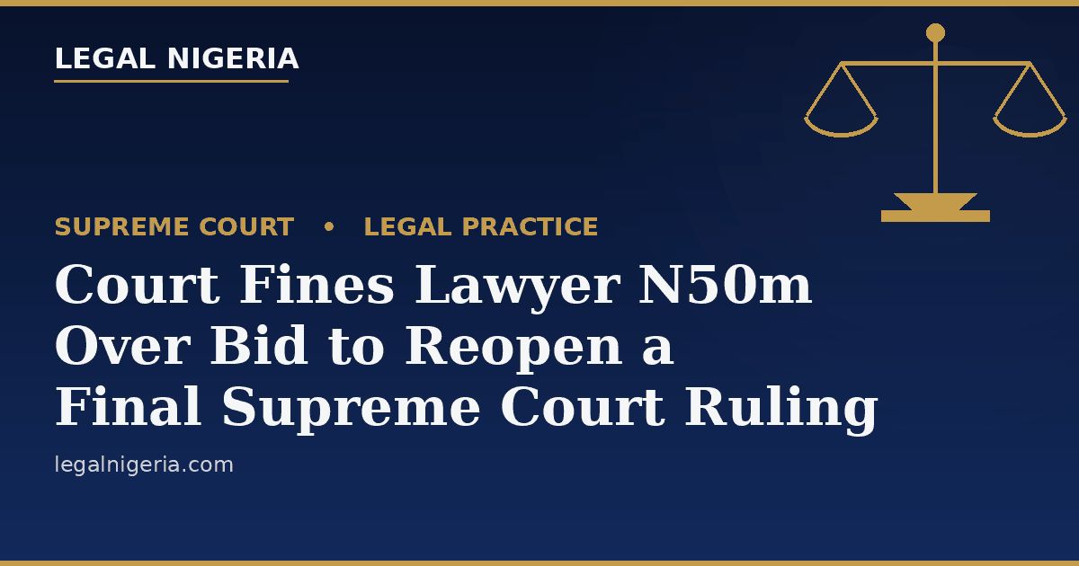 Supreme Court Fines Lawyer ₦50m, Threatens Practice Ban Over Bid to Reopen Kebbi Emirate Judgment