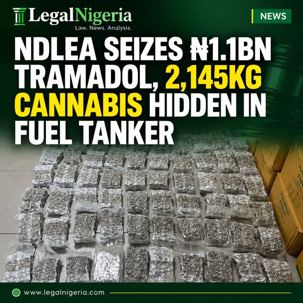 NDLEA Seizes ₦1.1bn Tramadol, Uncovers 2,145kg Cannabis Hidden in Fuel Tanker 1 dcbc29f9 8be4 402a 806b 78b213cd43c9