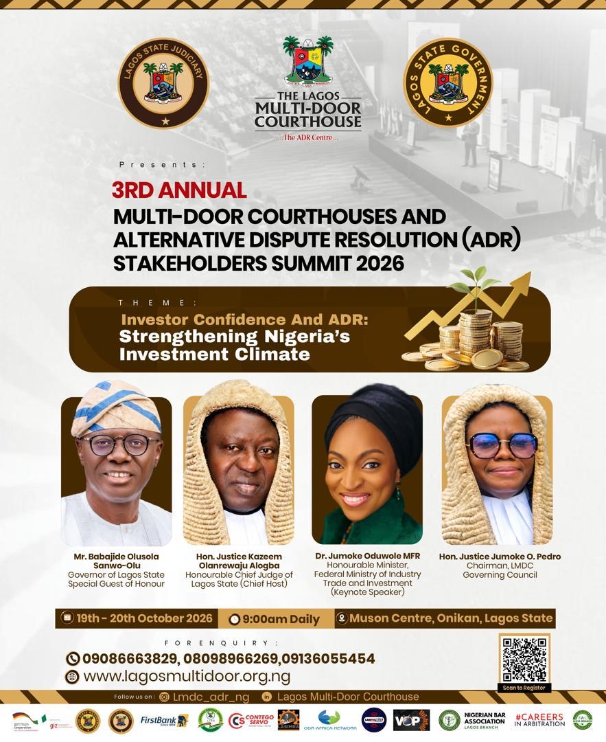 Lagos Multi-Door Courthouse to Host 3rd Annual ADR Summit on Investor Confidence